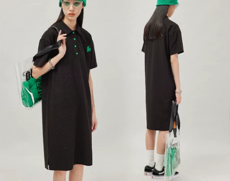 OD短袖T恤裙女夏季宽松POLO领中长连衣...