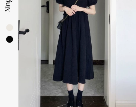 连衣裙子黑色茶歇法式桔梗小黑裙赫本风夏天早...