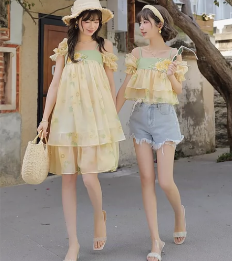 向阳花两穿初恋桔梗法式连衣裙田园风裙子闺蜜...