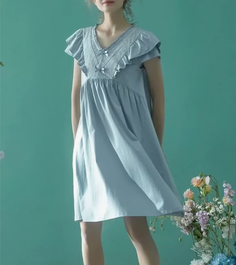 全新正品带吊牌尘熙睡衣纯棉女士短袖v领睡裙...