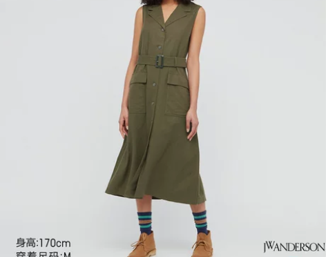 优衣库【合作款】女装麻混纺西装领系带连衣裙...