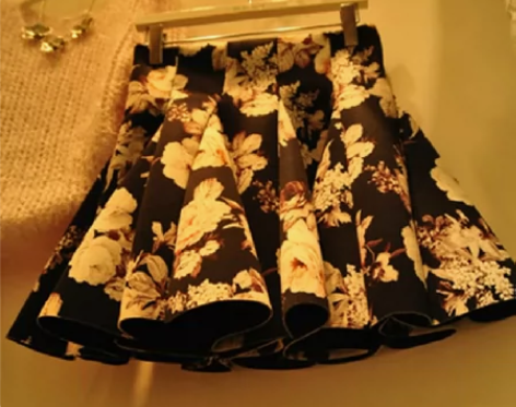 碎花高腰伞裙短裙a字半身裙秋冬中裙超短裙子...