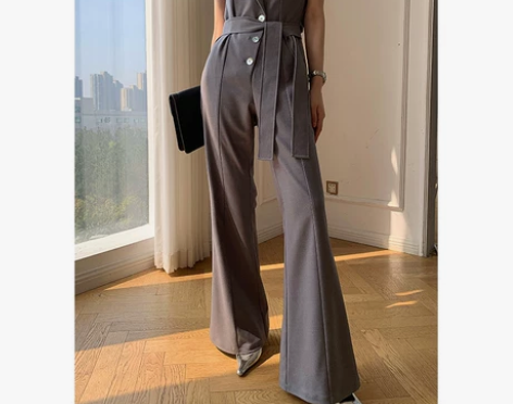WANGXO高级感灰色无袖西装连体裤女夏季...