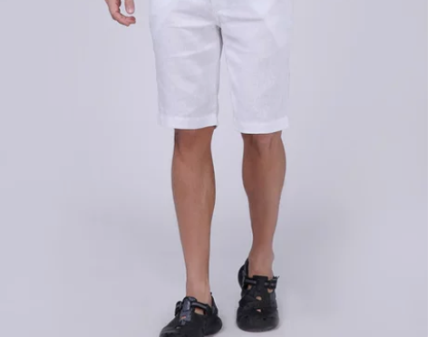 男士亚麻短裤男式五分裤薄款宽松休闲中裤白色...