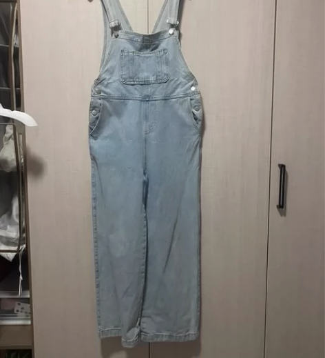 背带牛仔裤阔腿裤直筒裤背带裤 浅色 裤长9...