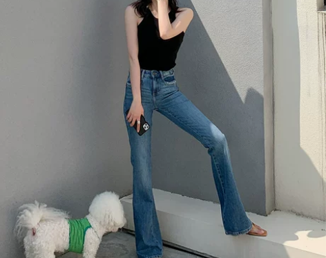 ZUCCOS卓蔻夏季新款高腰直筒微喇喇叭裤...