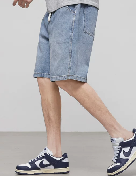 浅色牛仔短裤男夏季薄款潮牌水洗中裤直筒宽松...