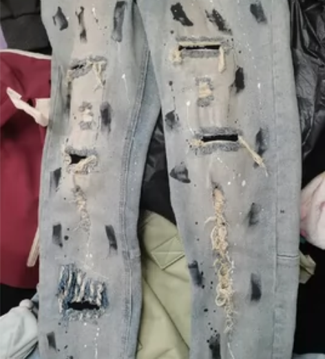 美式vibe风复古做旧泼墨补丁破洞牛仔裤男...