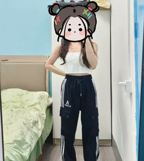 MJB 2023早春新款休闲裤女高腰三条杆...