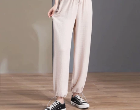 女子夏新款轻薄格纹高腰哈伦宽松休闲运动百搭...