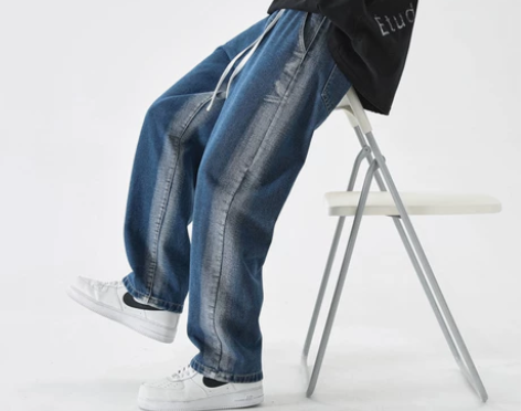 复古牛仔裤男宽松直筒阔腿夏季2023新款美...