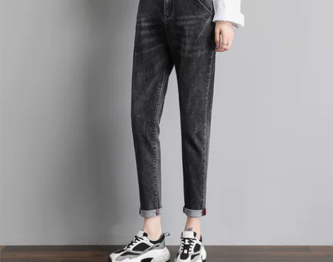 秋冬加绒大码2020高腰宽松哈伦弹力牛仔裤...