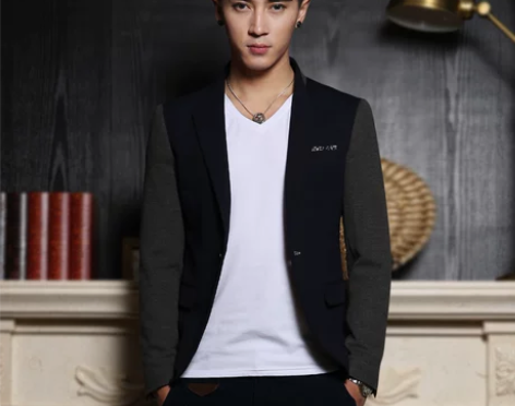 WOOG 秋装新款男士修身中山装拼接长袖 ...