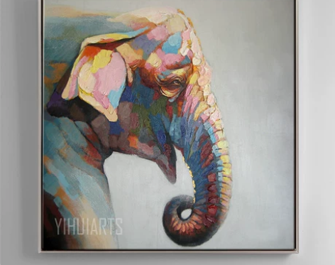 纯手绘玄关装饰画纯手绘欧式油画大象客厅无框...