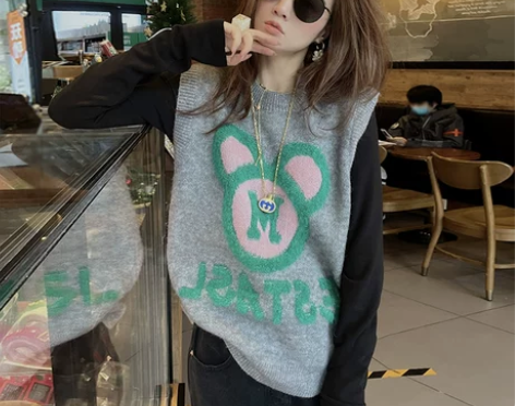 高级灰色针织马甲毛衣背心2021新款女秋冬...