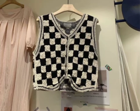 韩国东大门2022早秋新款时髦棋盘格纹复古...