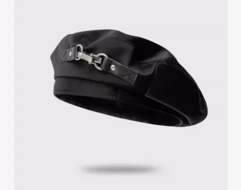 清仓处理夏季薄款皮扣黑色贝雷帽女春秋潮in...