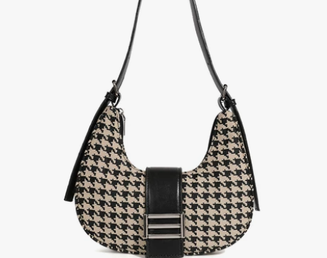 美嘟嘟定制潮牌女包小众设计千鸟格月牙形腋下...