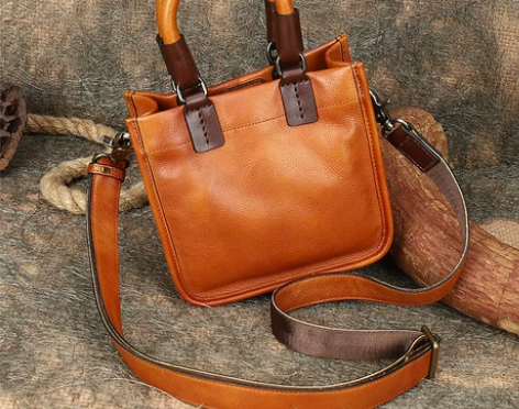 法缇斯复古女士手提包包手工牛皮竖款软皮大容...