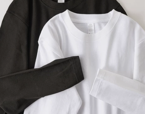 清仓日本纯棉长袖t恤男打底衫男女同款白色内...