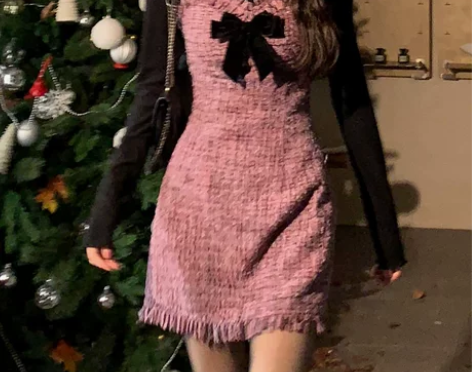 DREAM+小香风吊带连衣裙女秋冬新款高级...