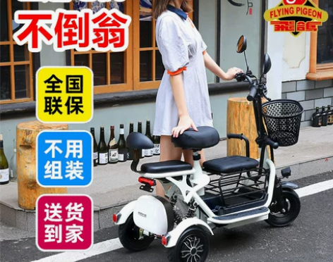 飞鸽电动三轮车家用小型接送孩子女士老年人亲...