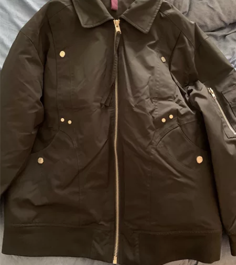 层次搭片金属扣廓形棒球夹克棉服 面料厚实M