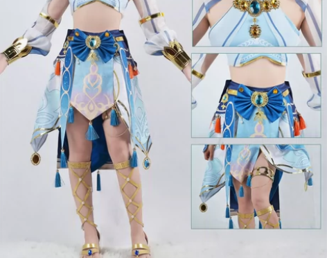 原神妮露cos服蓝色服装女西域舞娘套装全套...