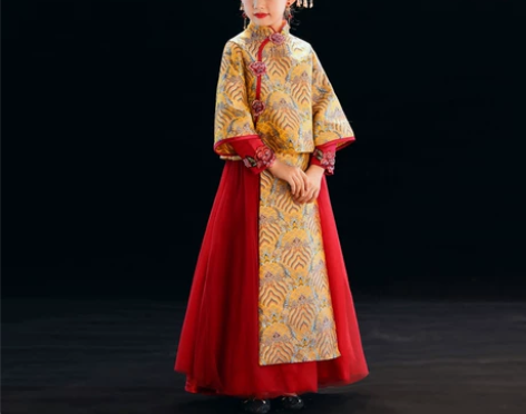 儿童礼服女童古装中式秀禾服 两件套演出旗袍...