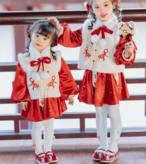 旗铂拜年服女童冬季儿童汉服中国风唐装兔年古...