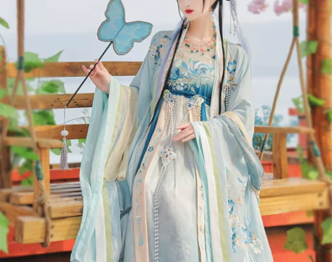 风浅唐制诃子裙汉服女2023新款原创青荷春...