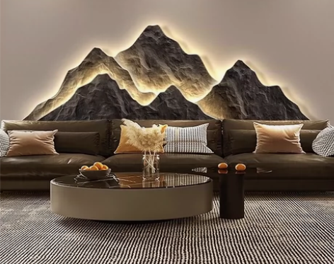 轻奢客厅装饰画背有靠山大气高级感LED灯壁...