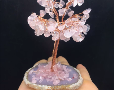 粉水晶发财树天然水晶装饰摆件玛瑙树招桃花运...