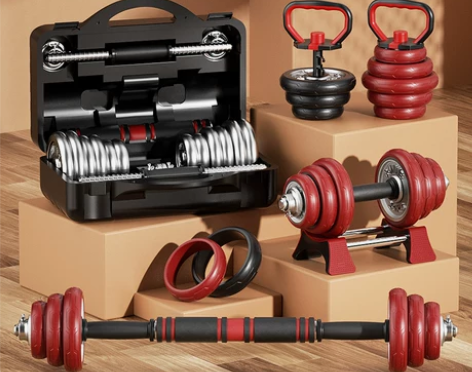 朗威哑铃男士健身家用电镀实心纯铁20公斤杠...