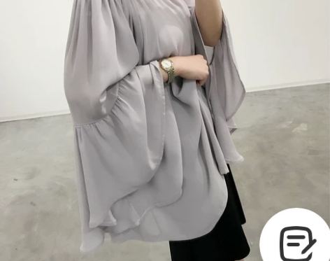 一字领露肩罩衫喇叭袖女长袖宽松雪纺上衣长t...