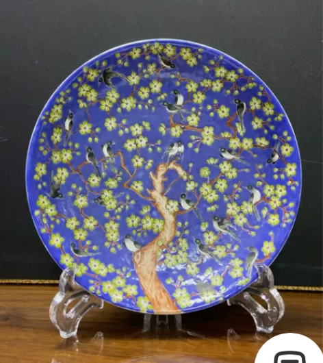 清代蓝釉碟 全品 喜上眉梢图 物派好细路 ...