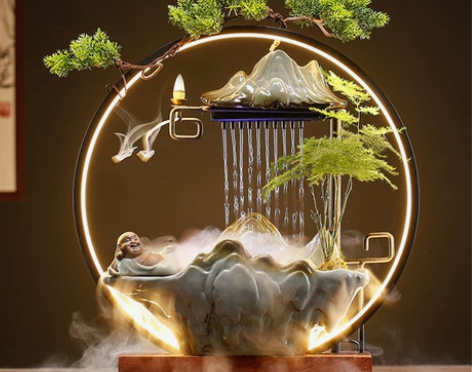 新中式招财猫流水摆件循环水客厅公司开业礼品...