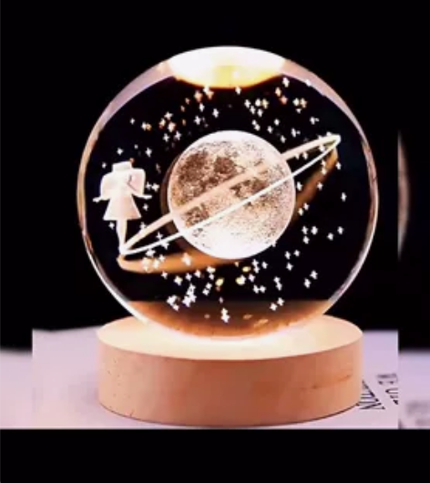 星空宇航员水晶球3d发光内雕小夜灯木质桌面...