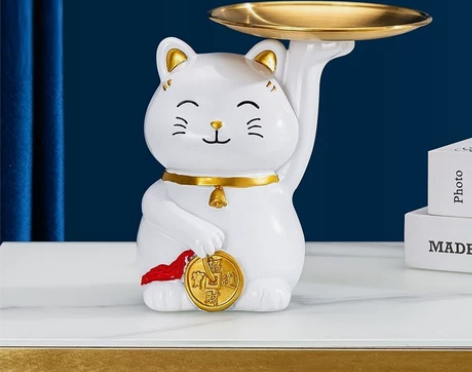 【处理50多个托盘摆件】轻奢招财猫树脂工艺...