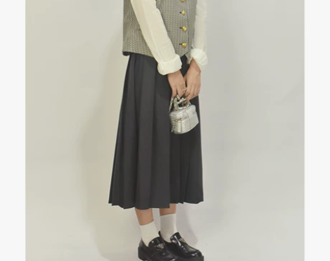 百褶裙女带腰带中长款文艺百搭显瘦大摆半身裙...