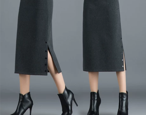 毛呢侧开叉半身裙女秋冬2020新款直筒一步...