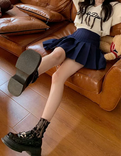 百褶裙 百褶裙短裙藏蓝色学院风半身裙女夏季...