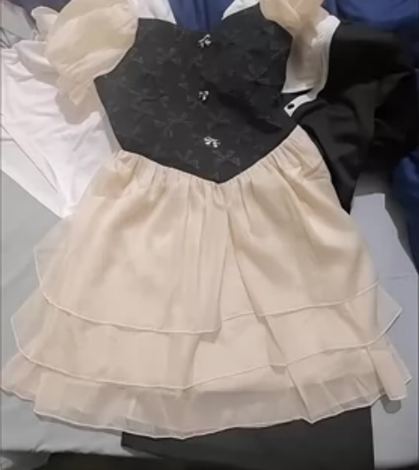 夏季新款法式高级感泡泡袖收腰气质显瘦蛋糕裙...