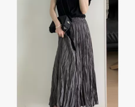 黑色灰色压褶半身裙女夏百褶2023新款小个...