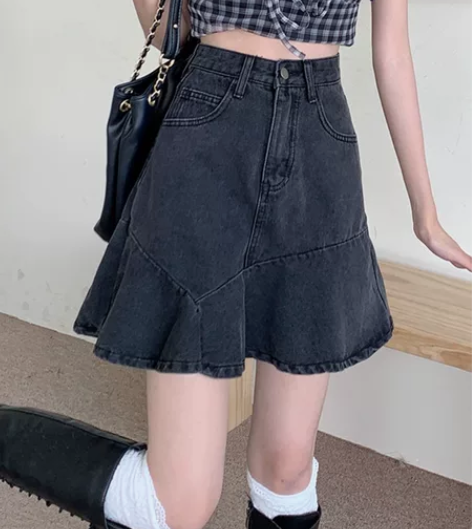 优芭拉大码高腰鱼尾牛仔半身裙女夏季胖mm遮...