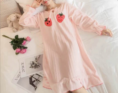 睡裙女春秋冬季长袖珊瑚绒甜美可爱家居服法兰...