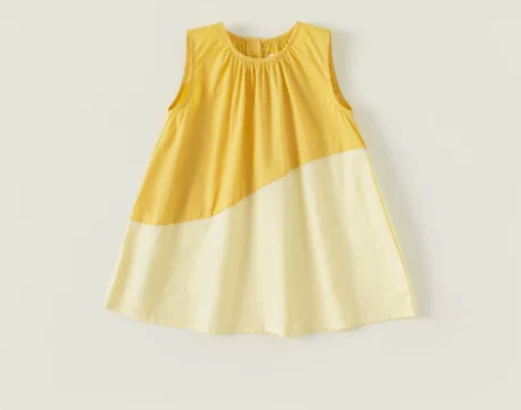 babycity夏款女童田园风a字裙拼色无...