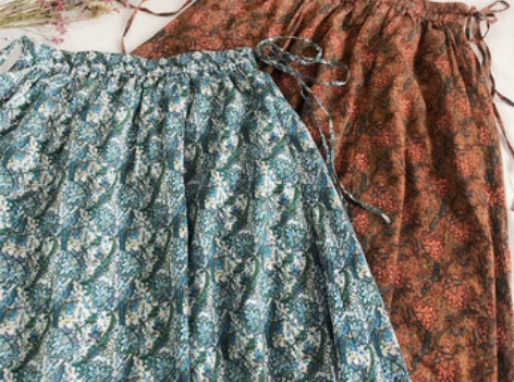 橙色 日系 田园碎花风温柔色系系带腰围半裙...