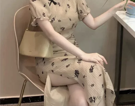 玫瑰庄园复古少女蚀骨修身气质改良旗袍裙温柔...