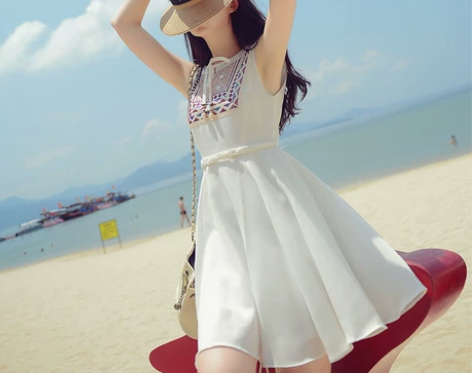 谜秀 韩版无袖民族风吊带连衣裙公主裙背心裙...